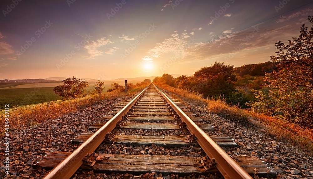 Fototapeta premium Nostalgic Vintage Train Tracks Sunset