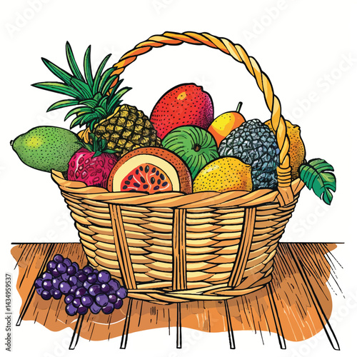 A cute of A basket of fresh tropical fruits
