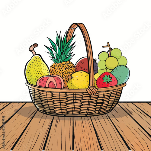 A cute of A basket of fresh tropical fruits