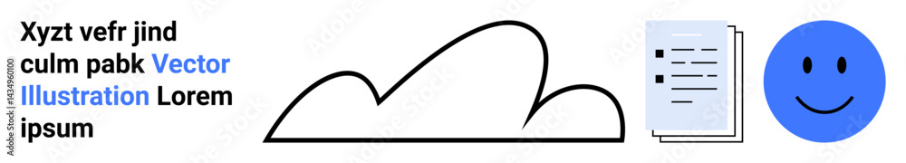 Fototapeta premium Cloud outline, document, and blue happy face. Ideal for themes thumbs up teamwork, data storage, positivity, communication, organization, creativity and a simple landing page