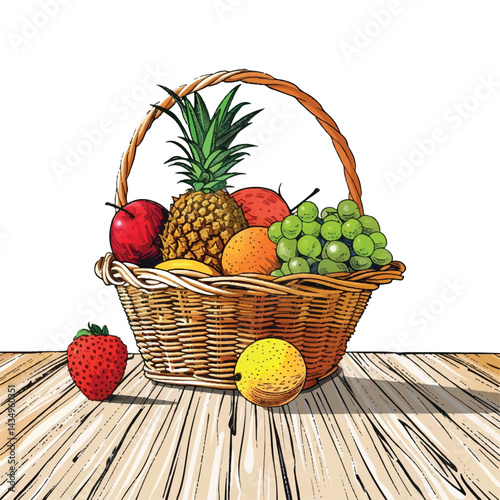 A cute of A basket of fresh tropical fruits