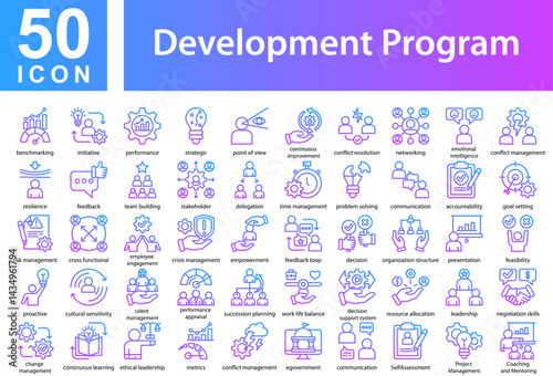 Management Development Icon Collection and Symple Concept Outline Gradient 