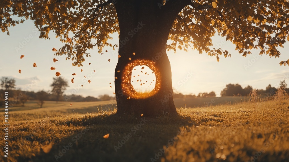Golden Sunlight Piercing Autumn Tree
