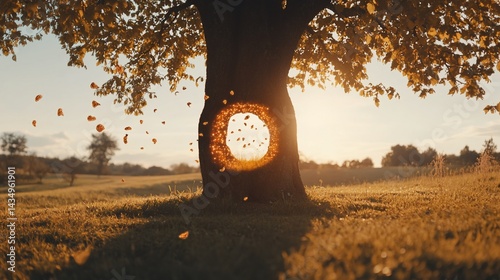 Obraz na płótnie Golden Sunlight Piercing Autumn Tree w salonie