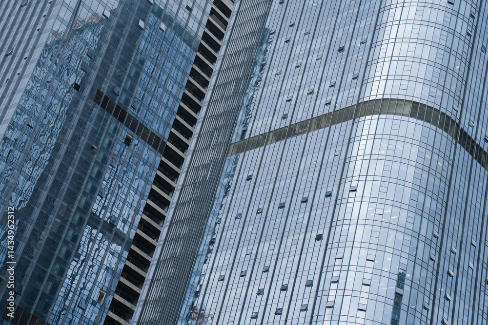 Architecture details Glass wall Modern building exterior Abstract futuristic background.