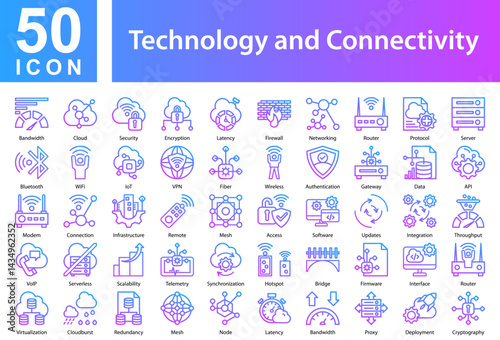Technology and Connectivity  Icon Collection and Symple Concept Outline Gradient  