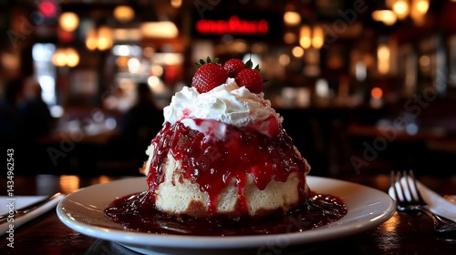 Obraz na płótnie Delicious dessert, topped with whipped cream and fresh berries. A rich, sweet treat w salonie