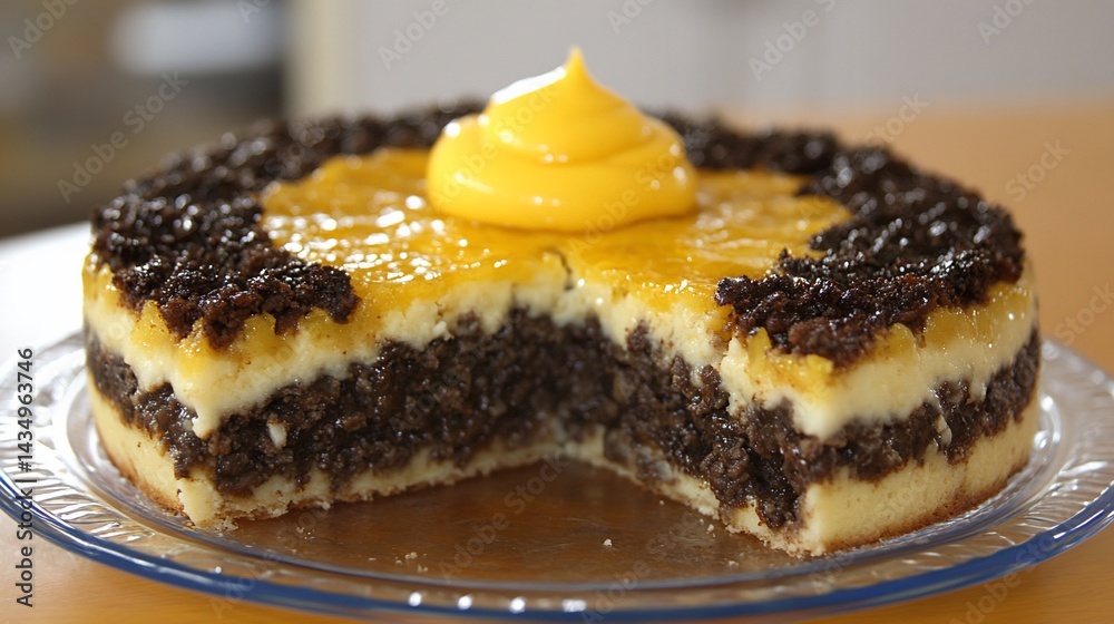Layered cake with mango and dark filling