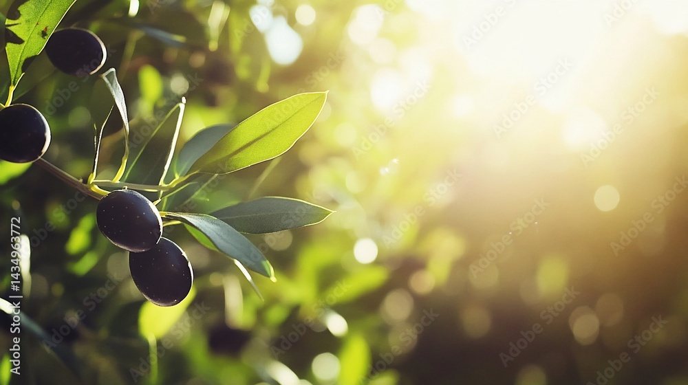 Olive branch in sunlight