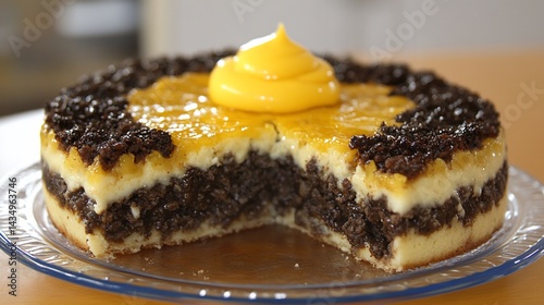 Obraz na płótnie Layered cake with mango and dark filling w salonie