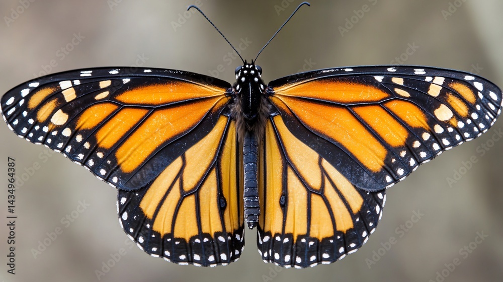 Monarch butterfly, orange & black wings, detailed close-up, natural beauty
