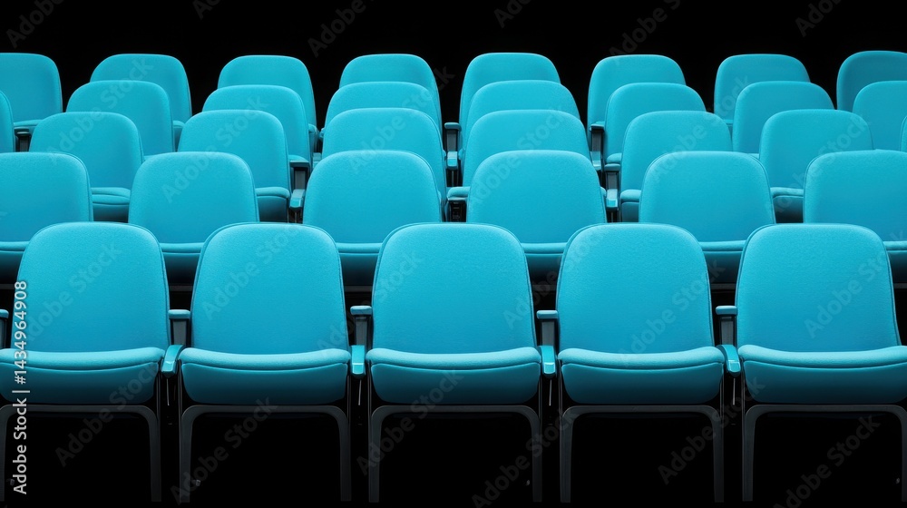 Fototapeta premium American Sport Concept. Bright Blue Chairs in an Empty Auditorium with a Simple Black Background