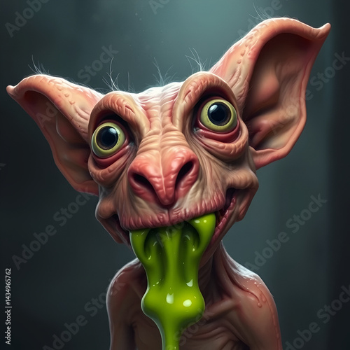 A creepy big-eared creature with green drool coming out of its mouth