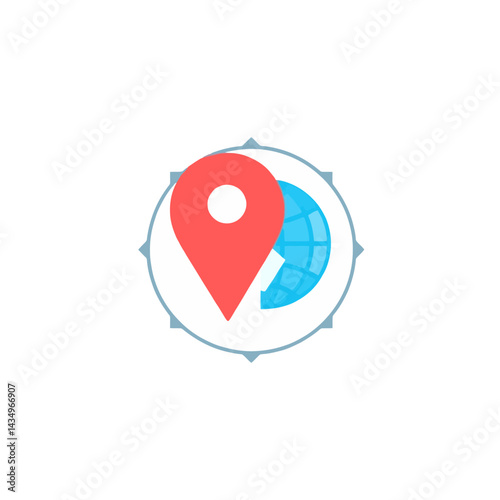 Location pin and globe icon for navigation and travel app or website design and development concept vector