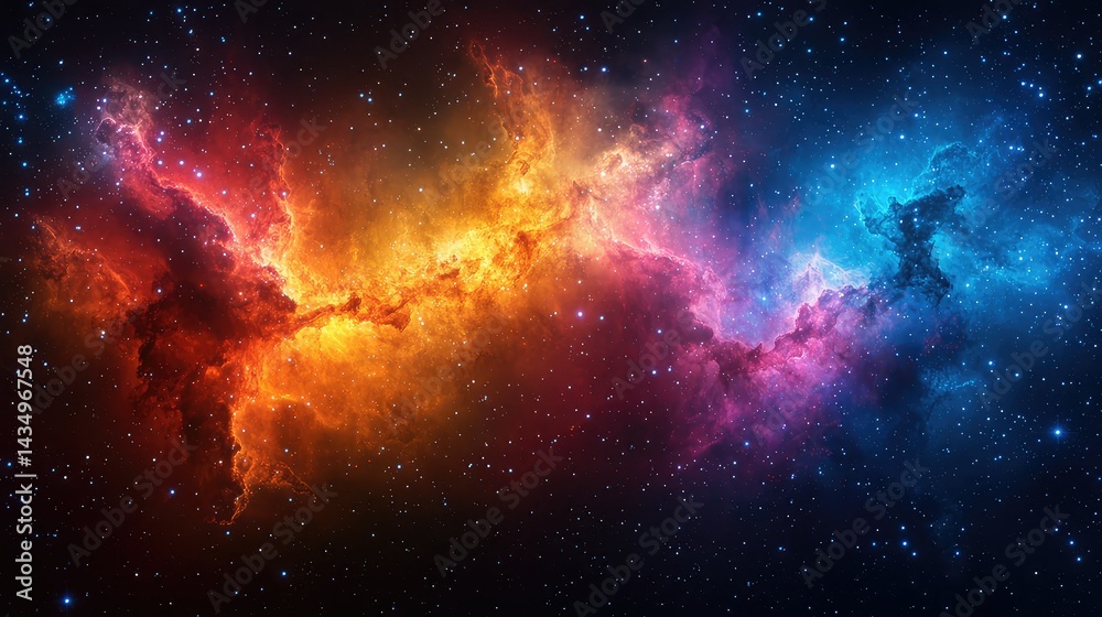 Naklejka premium Colorful celestial nebulae with vibrant hues in deep space.