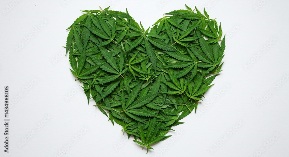 heart shape made of cannabis leaves symbolizing natural healing. Generative AI heart shape made of cannabis leaves symbolizing natural healing. Generative AI