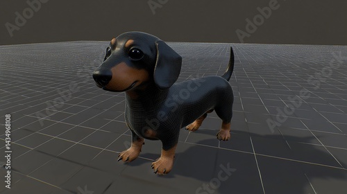 Obraz na płótnie 3D-rendered dachshund dog on a gray platform, adorable, detailed texture w salonie