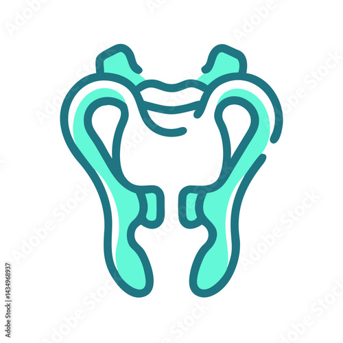 Stylized turquoise pelvic bone illustration on a black background