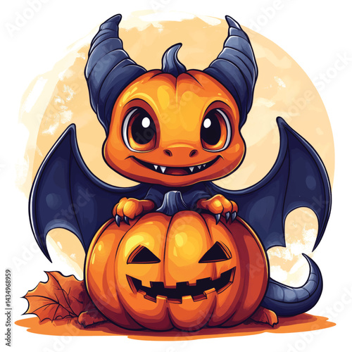  Smiling Dragon in Halloween Pumpkin.