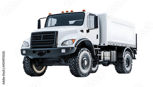 Off-road delivery truck.  Modern, white, large capacity cargo