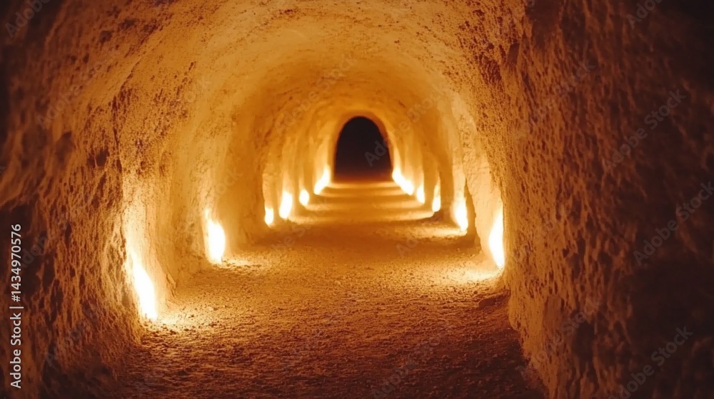 Ancient tunnel with warm light
