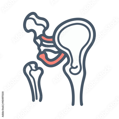 Stylized hip joint diagram with flat design on black