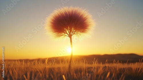 Obraz na płótnie Majestic fluffy plant against the sunset in a golden field w salonie