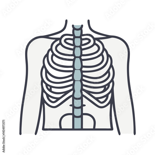 Stylized ribcage anatomy with bold outlines on a black background