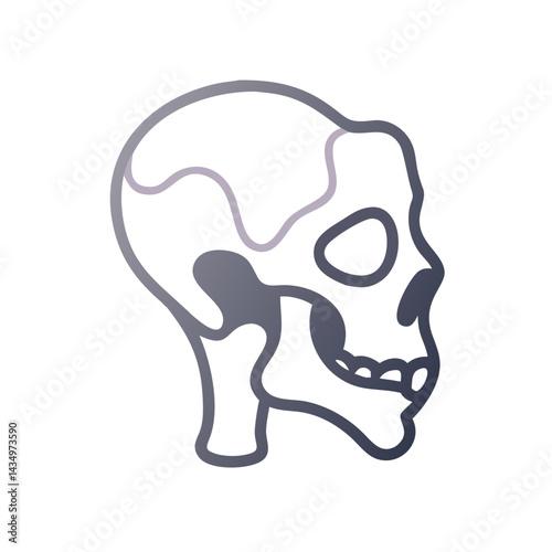 Contour drawing of skull in gray gradient on black backdrop