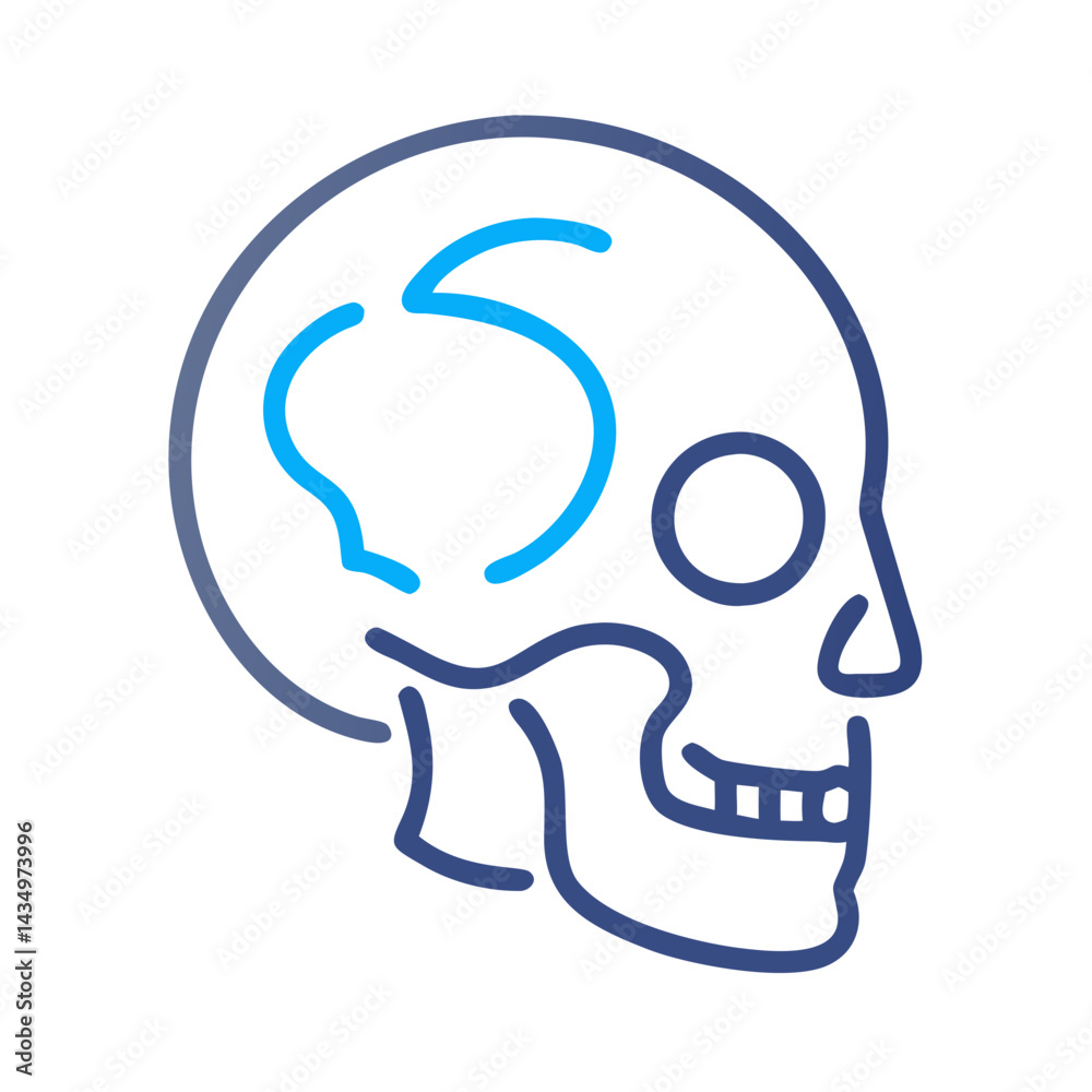 Outline skull with a brain design on black background Outline skull with a brain design on black background