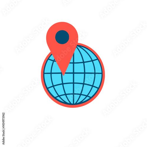 Globe location pinpoint icon vector design for travel destination and gps navigation worldwide maps app