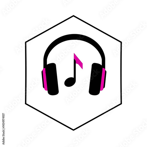 Headphones music note vector icon for audio listening app podcast dj sound design and musical entertainment