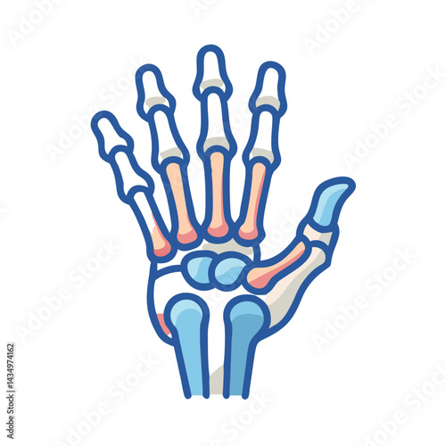 Hand skeleton illustration displaying anatomy on black background