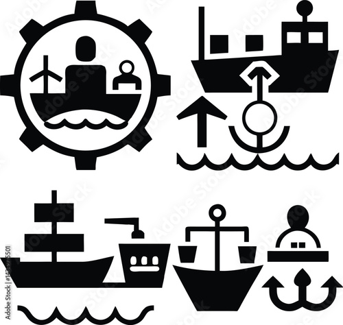 Maritime industry pictograms nautical vessels and sea travel icons