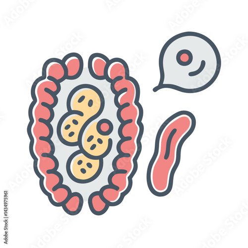 Medical Icon Depicting Cell Division on a Black Background