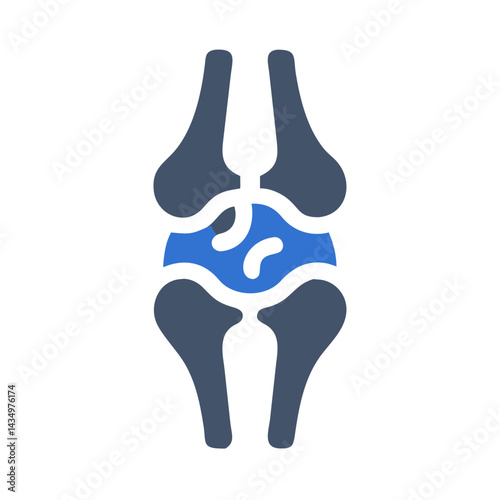 Stylized knee joint graphic in blue and gray tones