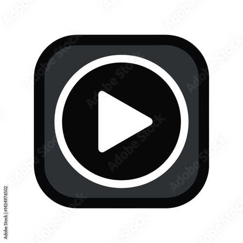 Minimalist Black Play Button Icon in Rounded Square - Media Symbol Design

