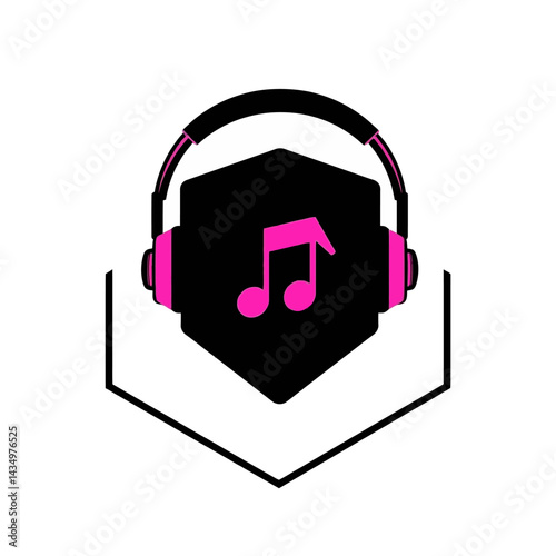 Music streaming app logo design with headphones and music note for audio entertainment industry use case