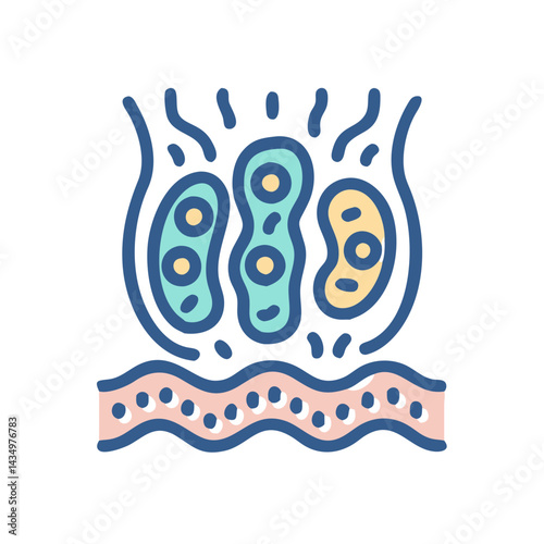 Human skin cells graphic with antibodies and cell interaction