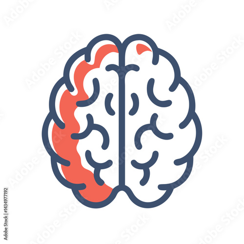 Stylized human brain diagram with specific area highlighted in color