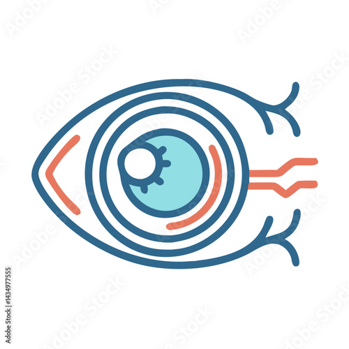 Stylized medical eye anatomy diagram over black background
