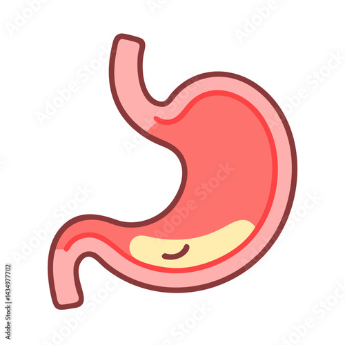 Human stomach illustration in cartoon style against black background