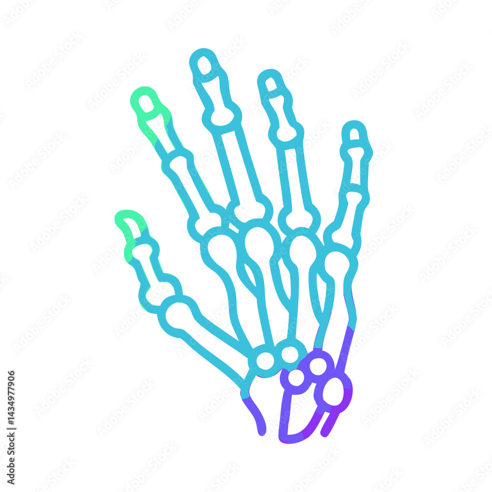 Fototapeta premium Gradient colored skeleton hand graphic illustration against black background