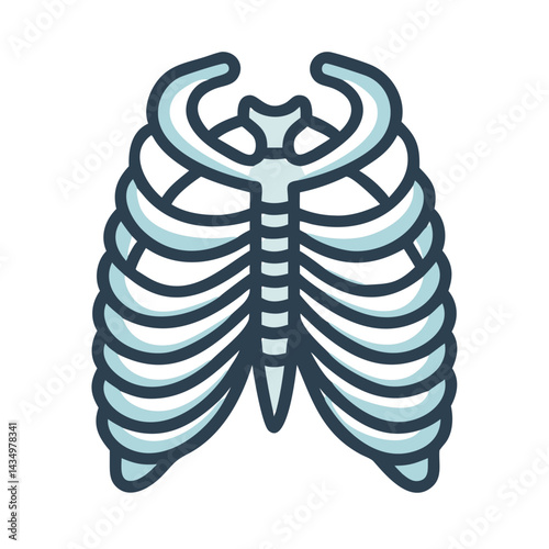 Stylized blue ribcage illustration on stark black background