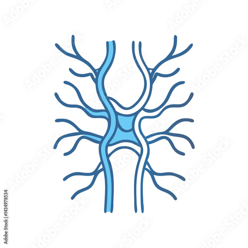 Illustration of neural pathways with blue outlines on black background