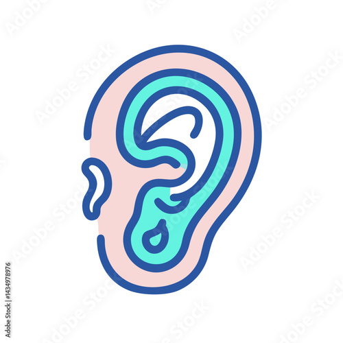 Stylized human ear illustration with outlined shapes on black
