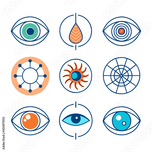 Eye icon set featuring different visual concepts and styles