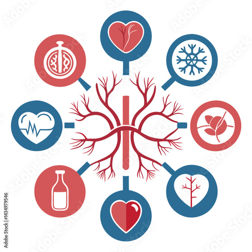 Heart health factors icons diagram flat design illustration