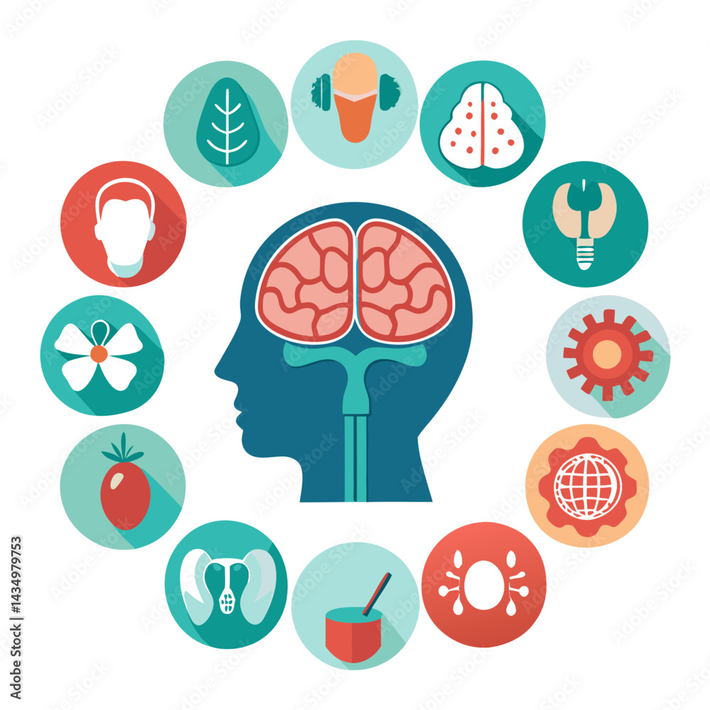 Fototapeta premium Mind health vector icons in a circle formation