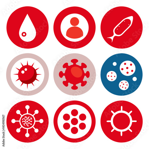 Diverse medical icon set depicting blood human and disease